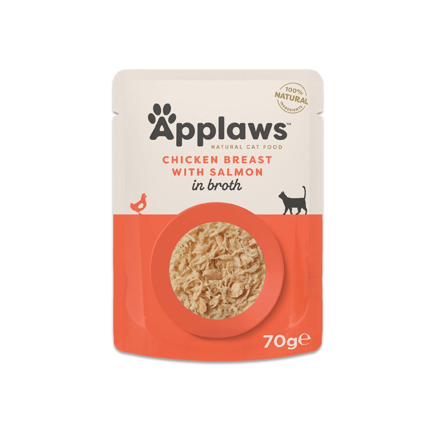 APPLAWS Plic, Hrana Umeda Complementara pentru Pisici Adulte, cu Piept de Pui si Somon in Supa, 100% Natural, 70g