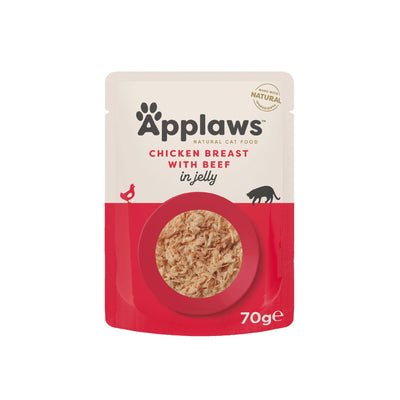 APPLAWS Plic, Hrana Umeda Complementara pentru Pisici Adulte, cu Piept de Pui si Vita in Gelatina, 100% Natural, 70g