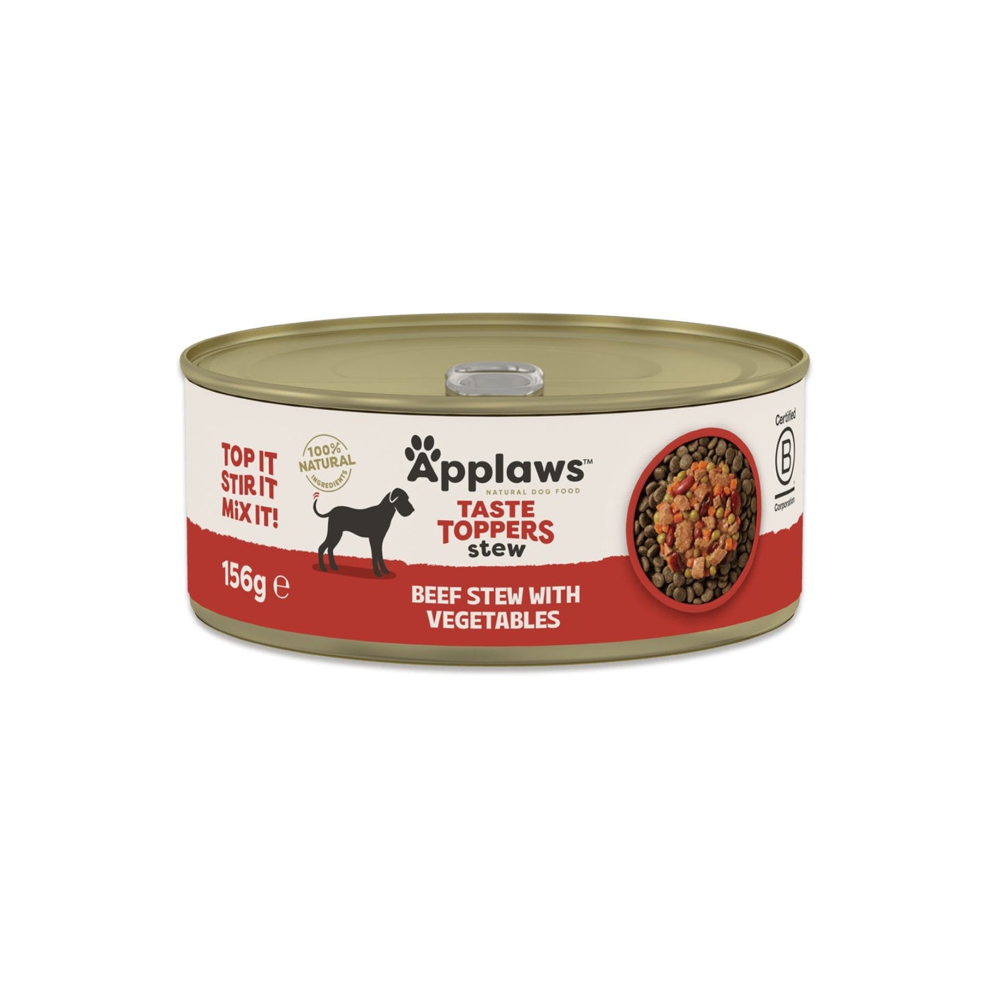 APPLAWS Taste Toppers Conserva, Hrana Umeda Complementara pentru Caini Adulti, Tocana de Vita cu Legume (Beef Stew), Fara Cereale, 100% Natural, 156g