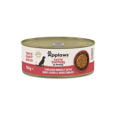 APPLAWS Taste Toppers Conserva, Hrana Umeda Complementara pentru Caini Adulti, cu Piept de Pui, Ficat de Vita si Legume in Supa, 100% Natural, 156g