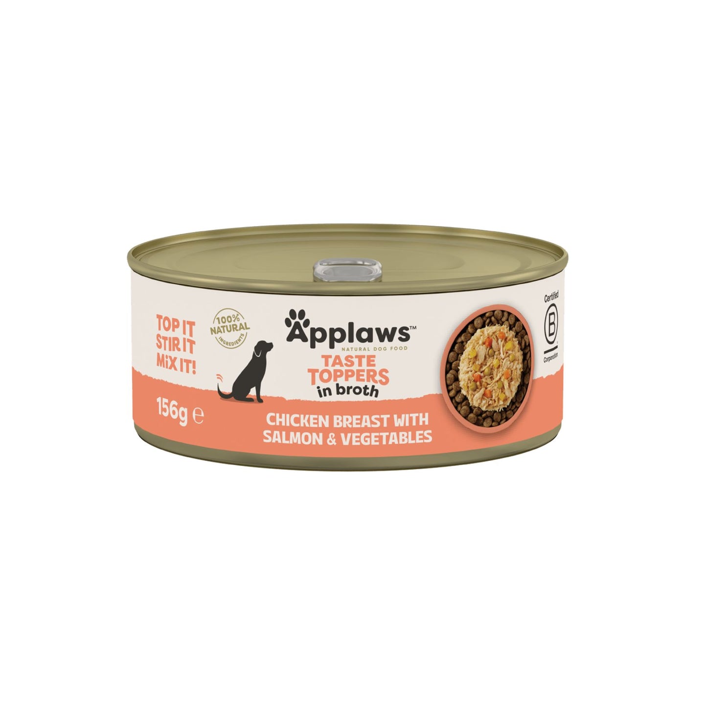 APPLAWS Taste Toppers Conserva, Hrana Umeda Complementara pentru Caini Adulti, cu Piept de Pui, Somon si Legume in Supa, 100% Natural, 156g