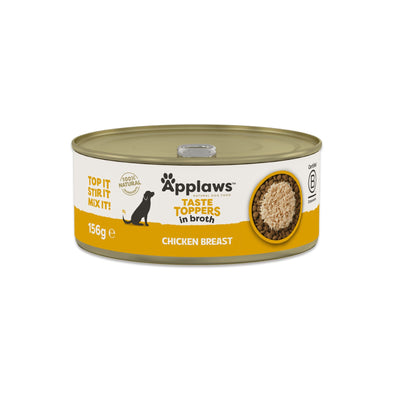 APPLAWS Taste Toppers Conserva, Hrana Umeda Complementara pentru Caini Adulti, cu Piept de Pui in Supa, 100% Natural, 156g