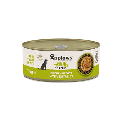 APPLAWS Taste Toppers Conserva, Hrana Umeda Complementara pentru Caini Adulti, cu Piept de Pui si Legume in Supa, 100% Natural, 156g