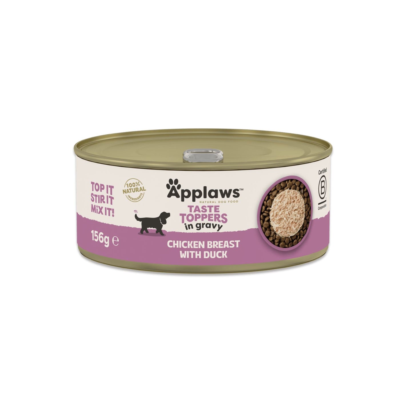 APPLAWS Taste Toppers Conserva, Hrana Umeda Complementara pentru Caini Adulti, cu Piept de Pui si Rata in Sos, Fara Cereale, 100% Natural, 156g