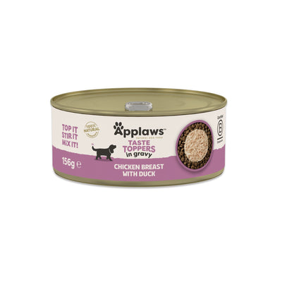 APPLAWS Taste Toppers Conserva, Hrana Umeda Complementara pentru Caini Adulti, cu Piept de Pui si Rata in Sos, Fara Cereale, 100% Natural, 156g