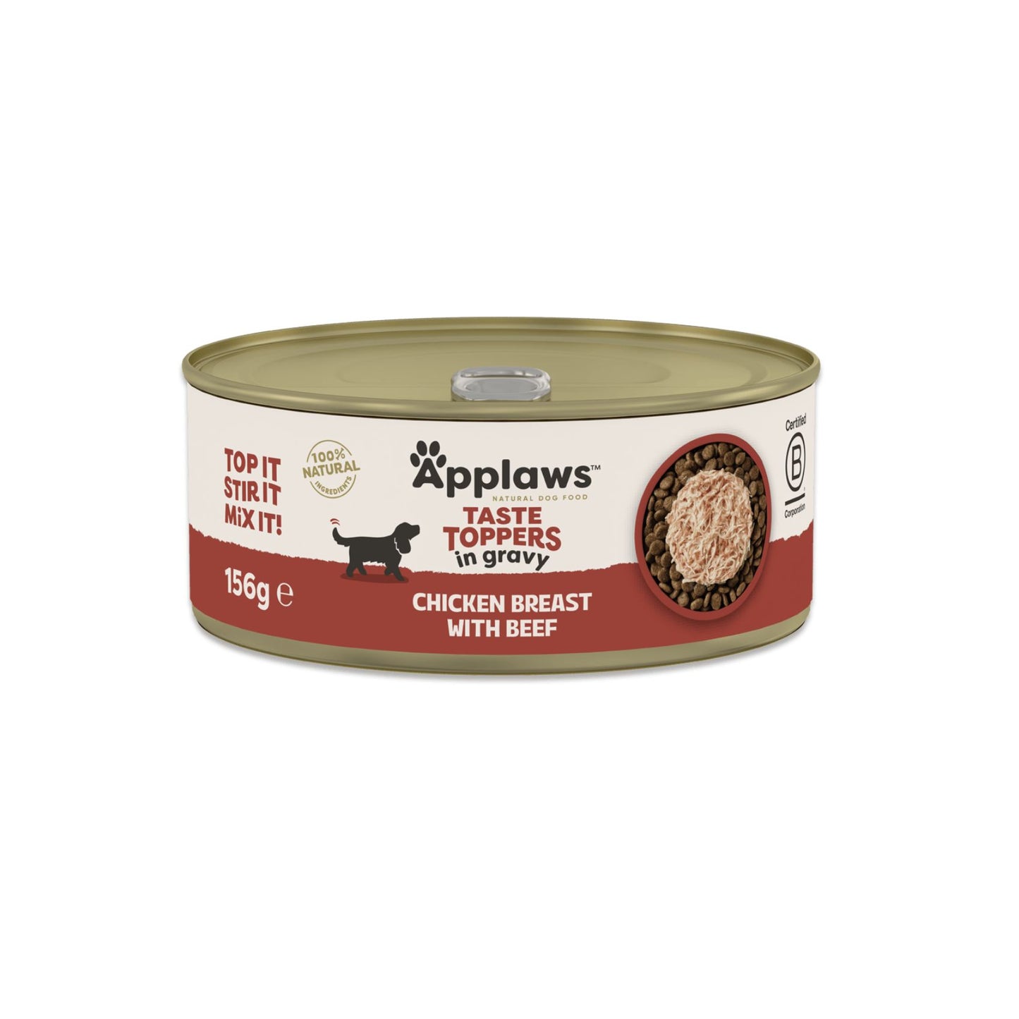 APPLAWS Taste Toppers Conserva, Hrana Umeda Complementara pentru Caini Adulti, cu Piept de Pui si Vita in Sos, Fara Cereale, 100% Natural, 156g