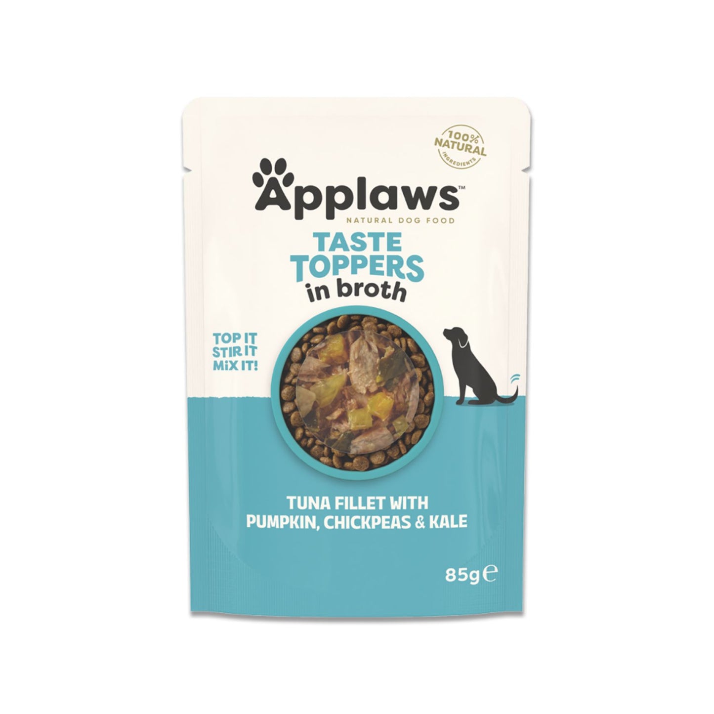 APPLAWS Taste Toppers Plic, Hrana Umeda Complementara pentru Caini Adulti, cu File de Ton, Dovleac, Naut si Varza Kale in Supa, Fara Cereale, 100% Natural, 85g