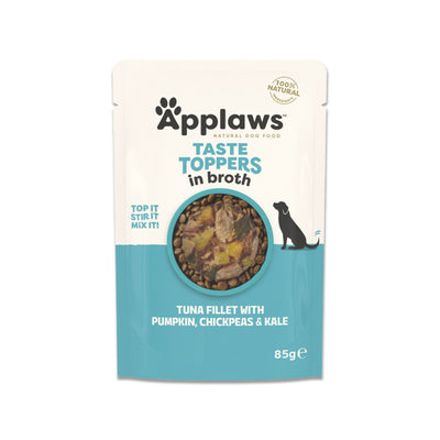 APPLAWS Taste Toppers Plic, Hrana Umeda Complementara pentru Caini Adulti, cu File de Ton, Dovleac, Naut si Varza Kale in Supa, Fara Cereale, 100% Natural, 85g