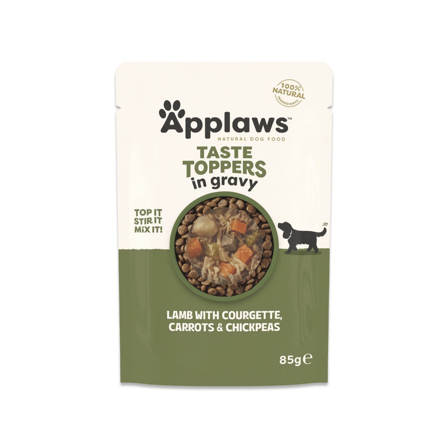 APPLAWS Taste Toppers Plic, Hrana Umeda Complementara pentru Caini Adulti, cu Miel, Dovlecel, Morcovi si Naut in Sos, Fara Cereale, 100% Natural, 85g