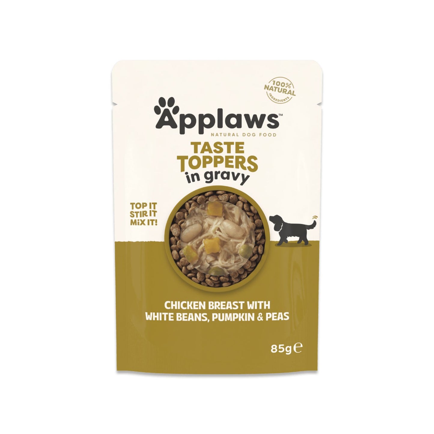 APPLAWS Taste Toppers Plic, Hrana Umeda Complementara pentru Caini Adulti, cu Piept de Pui, Fasole Alba, Dovleac si Mazare in Sos, Fara Cereale, 100% Natural, 85g
