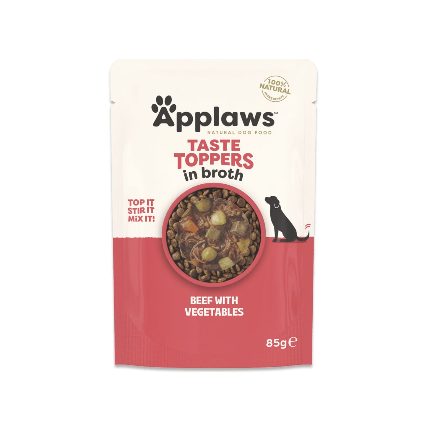 APPLAWS Taste Toppers Plic, Hrana Umeda Complementara pentru Caini Adulti, cu Vita, Fasole Verde, Cartof Dulce si Ardei Rosu in Supa, Fara Cereale, 100% Natural, 85g