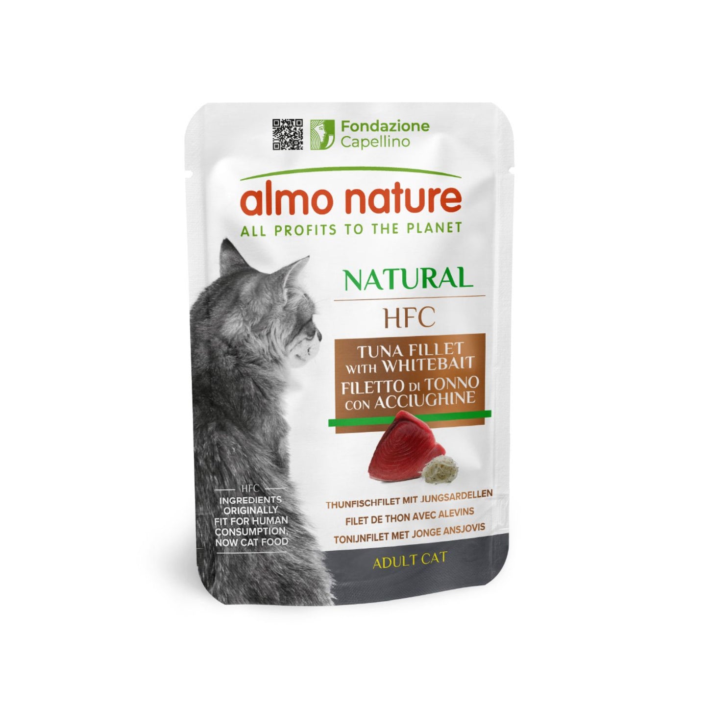 Almo Nature HFC Natural, Hrana Umeda Complementara pentru Pisici Adult, cu File de Ton si Hamsii, 55g