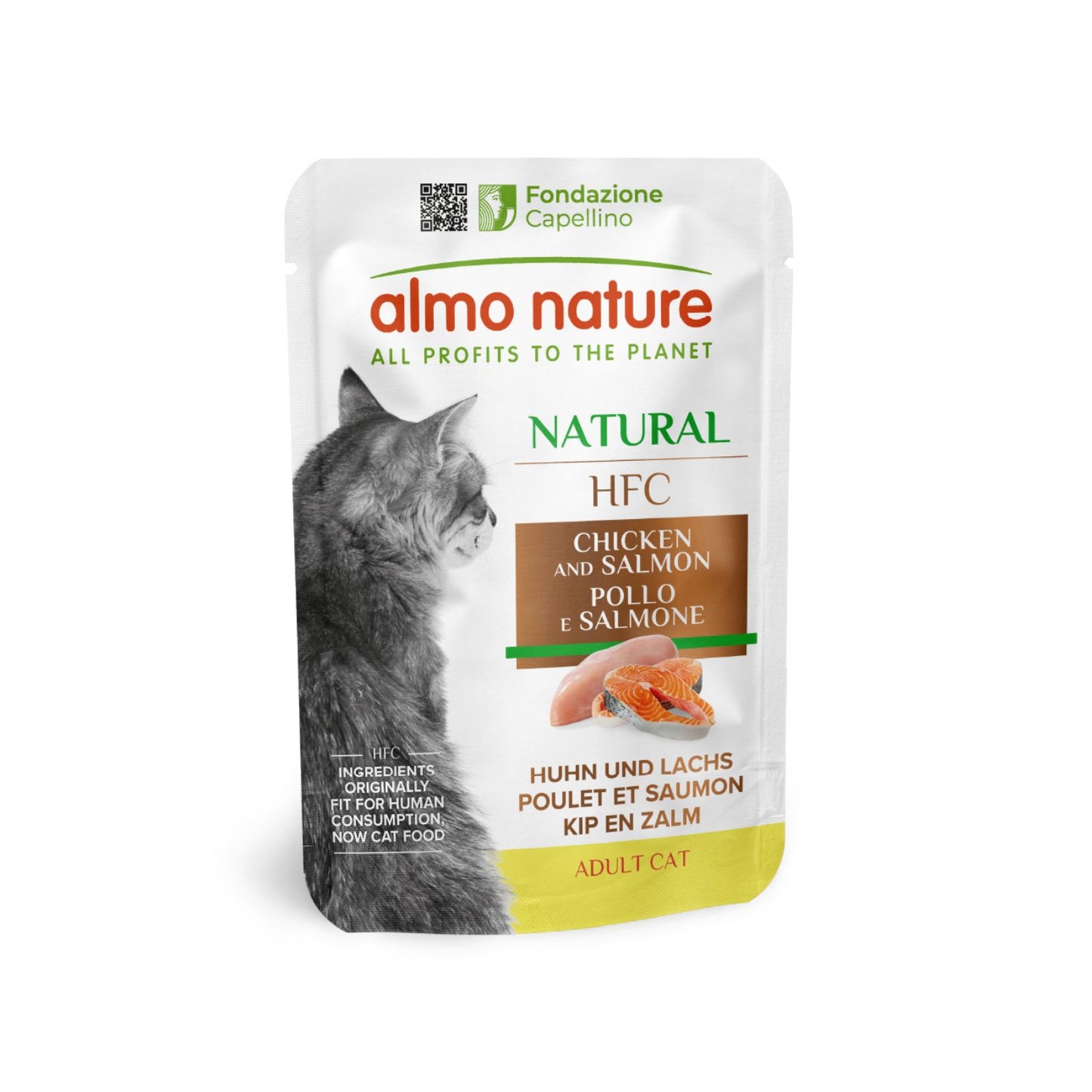 Almo Nature HFC Natural, Hrana Umeda Complementara pentru Pisici Adult, cu Pui si Somon, 55g
