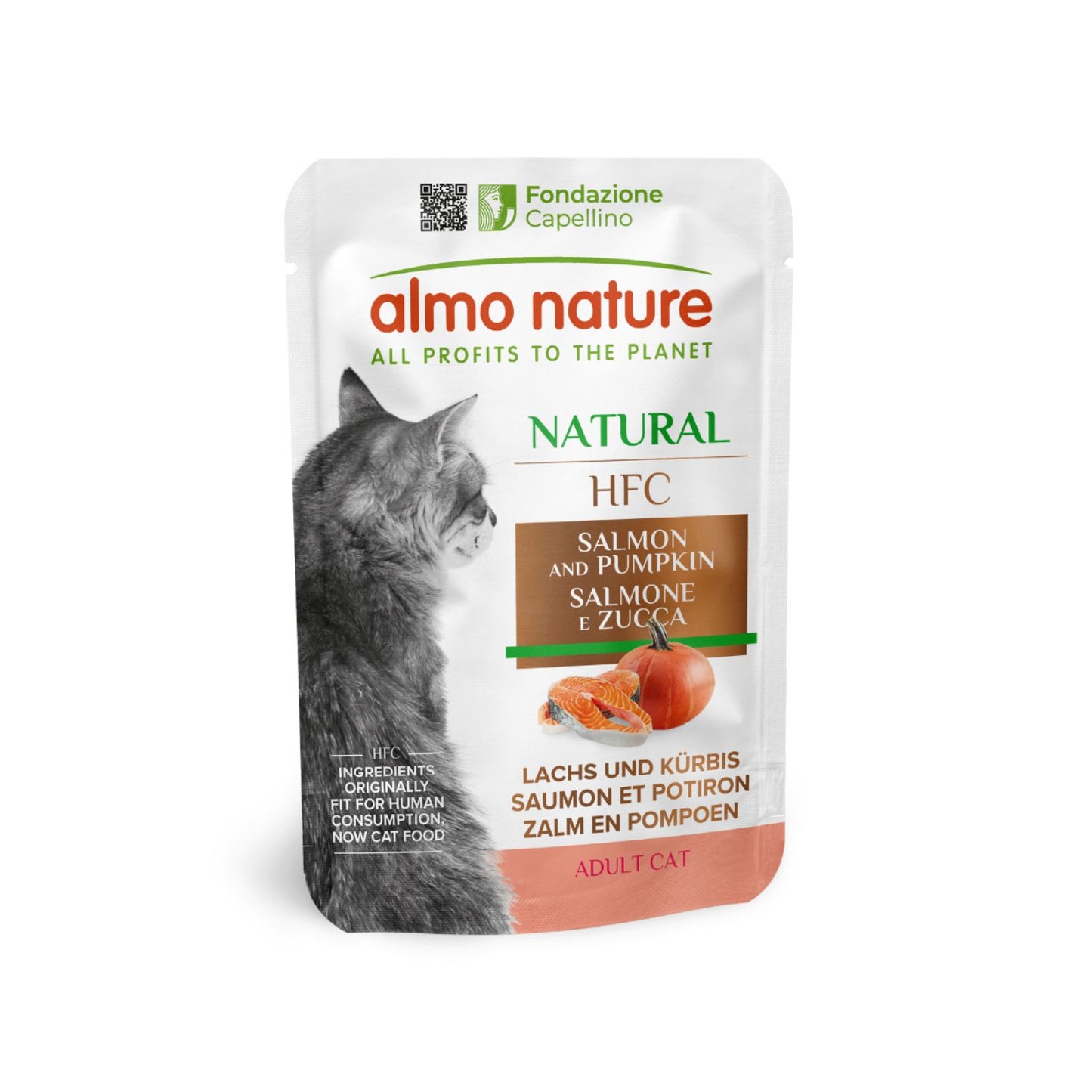 Almo Nature HFC Natural, Hrana Umeda Complementara pentru Pisici Adult, cu Somon si Dovleac, 55g