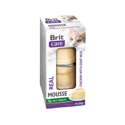 Brit Care Cat Mousse, Hrana Umeda Complementara pentru Pisici, Mousse cu Pui si Lapte de Capra, Fara Cereale, 6x25g