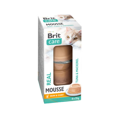 Brit Care Cat Mousse, Hrana Umeda Complementara pentru Pisici, Mousse cu Ton si Macrou, Fara Cereale, 6x25g