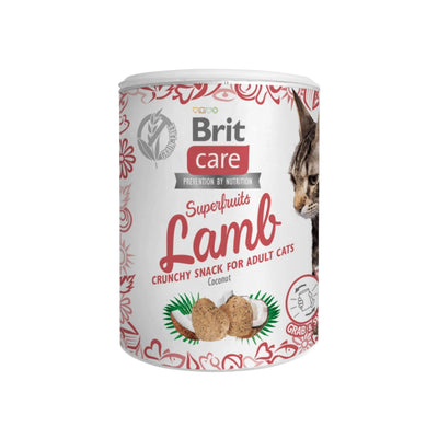 Brit Care Cat Snack Superfruits, Recompense Crocante pentru Pisici, cu Miel si Nuca de Cocos, Fara Cereale, 100g