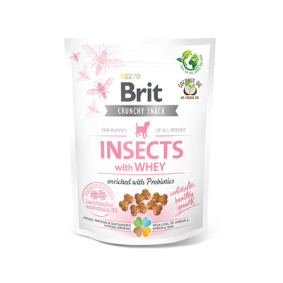 Brit Care Crunchy Cracker Puppy, Recompense Crocante Caini Junior, cu Proteina din Insecte, Zer si Probiotice, Fara Cereale, 200g
