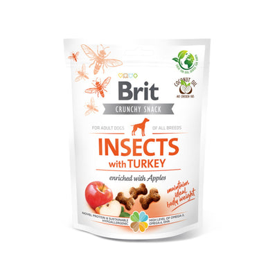 Brit Care Crunchy Cracker, Recompense Crocante pentru Caini cu Proteina din Insecte, Curcan si Mere, Fara Cereale, 200g