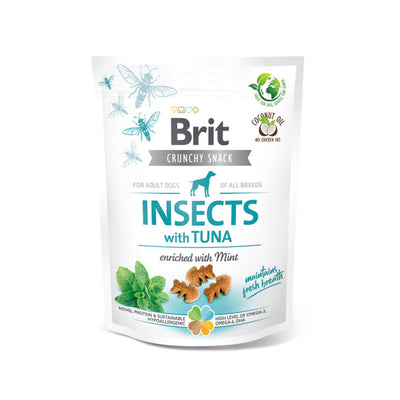Brit Care Crunchy Cracker, Recompense Crocante pentru Caini cu Proteina din Insecte, Ton si Menta, Fara Cereale, 200g