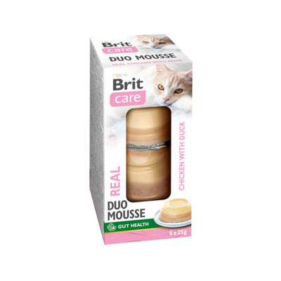 Brit Care Double Layer Mousse, Hrana Umeda Complementara pentru Pisici, cu Pui si Rata, Fara Cereale, 6x25g