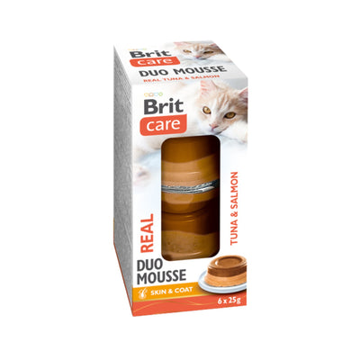 Brit Care Double Layer Mousse, Hrana Umeda Complementara pentru Pisici, cu Ton si Somon, Fara Cereale, 6x25g