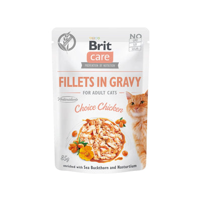 Brit Care Fillets in Gravy, Hrana Umeda pentru Pisici Adult, Fileuri de Pui in Sos, Fara Cereale, 85g