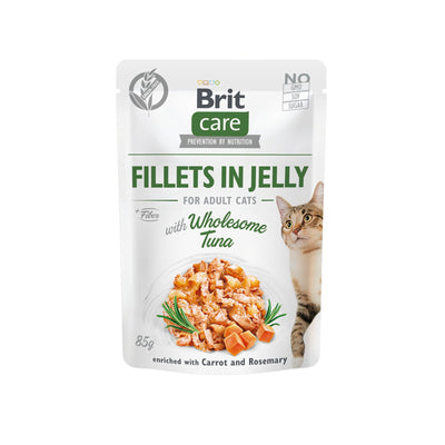 Brit Care Fillets in Jelly, Hrana Umeda pentru Pisici Adult, Fileuri de Ton in Jeleu cu Morcov si Rozmarin, Fara Cereale, 85g