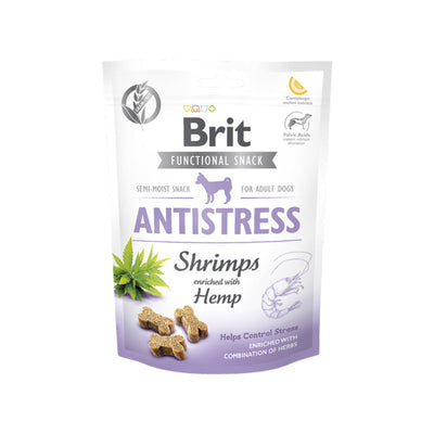 Brit Care Functional Snack Antistress, Recompense Semi-Umede pentru Caini, cu Creveti, Fara Cereale, 150g