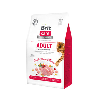 Brit Care Grain-Free Cat Adult Activity Support, Hrana Uscata pentru Pisici Adult Active si de Exterior, cu Curcan si Pui, Fara Cereale, 400g / 2kg / 7kg