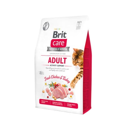 Brit Care Grain-Free Cat Adult Activity Support, Hrana Uscata pentru Pisici Adult Active si de Exterior, cu Curcan si Pui, Fara Cereale, 400g / 2kg / 7kg