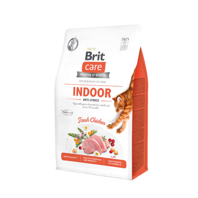 Brit Care Grain-Free Cat Indoor Anti-Stress, Hrana Uscata pentru Pisici de Interior, cu Pui, Reducerea Stresului, Fara Cereale, 400g / 2kg / 7kg
