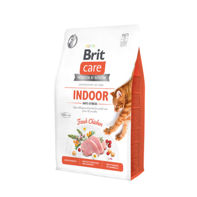Brit Care Grain-Free Cat Indoor Anti-Stress, Hrana Uscata pentru Pisici de Interior, cu Pui, Reducerea Stresului, Fara Cereale, 400g / 2kg / 7kg