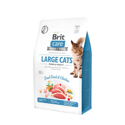 Brit Care Grain-Free Cat Large Cats Power & Vitality, Hrana Uscata pentru Pisici Adult Talie Mare, cu Rata si Pui, Fara Cereale, 400g / 2kg / 7kg