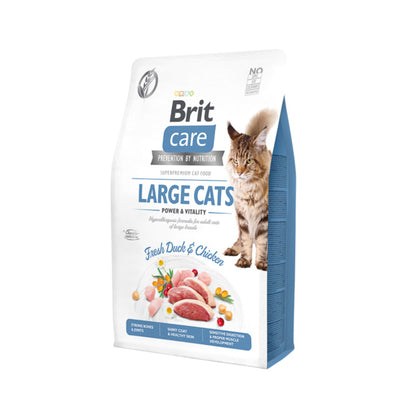 Brit Care Grain-Free Cat Large Cats Power & Vitality, Hrana Uscata pentru Pisici Adult Talie Mare, cu Rata si Pui, Fara Cereale, 400g / 2kg / 7kg