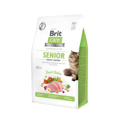 Brit Care Grain-Free Cat Senior Weight Control, Hrana Uscata pentru Pisici Senior 7+ ani, cu Pui si Mazare Galbena, Controlul Greutatii, Fara Cereale, 400g / 2kg / 7kg