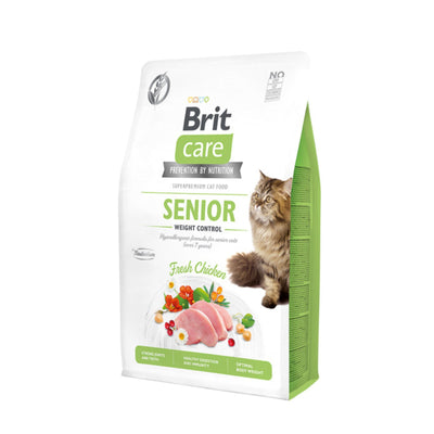 Brit Care Grain-Free Cat Senior Weight Control, Hrana Uscata pentru Pisici Senior 7+ ani, cu Pui si Mazare Galbena, Controlul Greutatii, Fara Cereale, 400g / 2kg / 7kg