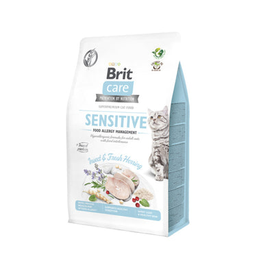 Brit Care Grain-Free Cat Sensitive Food Allergy Management, Hrana Uscata pentru Pisici Adult, cu Hering si Insecte, Hipoalergenica, Fara Cereale, 400g / 2kg / 7kg