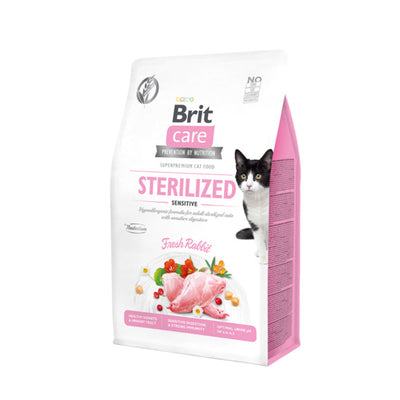 Brit Care Grain-Free Cat Sterilised Sensitive, Hrana Uscata pentru Pisici Sterilizate, cu Iepure si Catina, Digestie Sensibila, Fara Cereale, 400g / 2kg / 7kg
