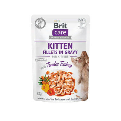 Brit Care Kitten Fillets in Gravy, Hrana Umeda pentru Pisici Junior, Fileuri de Curcan in Sos, Fara Cereale, 85g