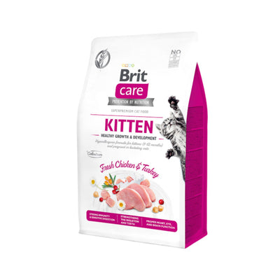 Brit Care Kitten Healthy Growth & Development, Hrana Uscata pentru Pisici Junior, cu Curcan si Pui, Fara Cereale, 400g / 2kg / 7kg