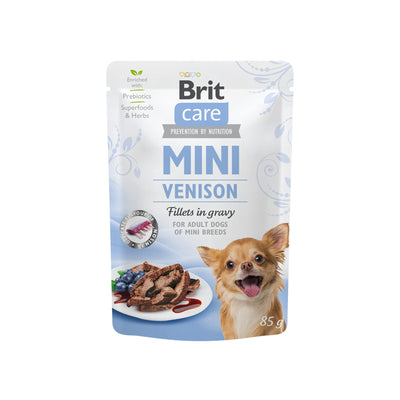 Brit Care Mini Fillets in Gravy, Hrana Umeda pentru Caini Adult Rase Mici, cu Vanat in Sos, Fara Cereale, 85g