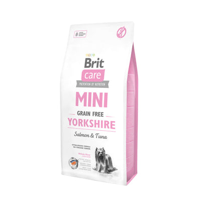Brit Care Mini Yorkshire Terrier, Hrana Uscata pentru Caini, cu Somon si Ton, Hipoalergenica, Fara Cereale, 400g / 2kg / 7kg