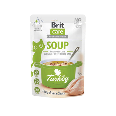Brit Care Soup, Hrana Umeda Complementara pentru Pisici Adult, Supa cu Curcan, Fara Cereale, 75g