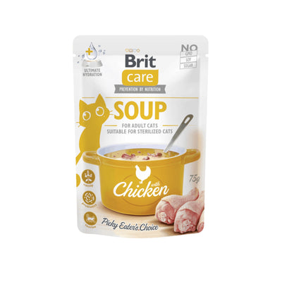 Brit Care Soup, Hrana Umeda Complementara pentru Pisici Adult, Supa cu Pui, Fara Cereale, 75g