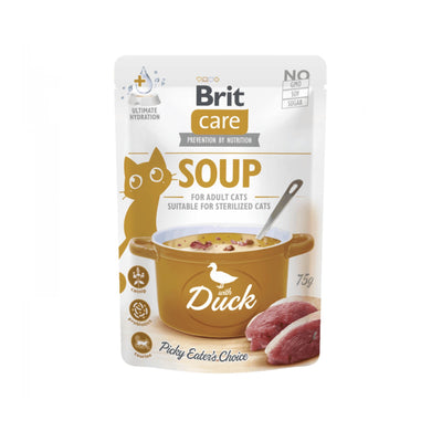 Brit Care Soup, Hrana Umeda Complementara pentru Pisici Adult, Supa cu Rata, Fara Cereale, 75g
