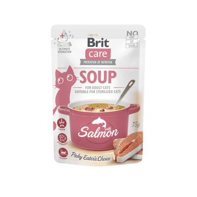 Brit Care Soup, Hrana Umeda Complementara pentru Pisici Adult, Supa cu Somon, Fara Cereale, 75g