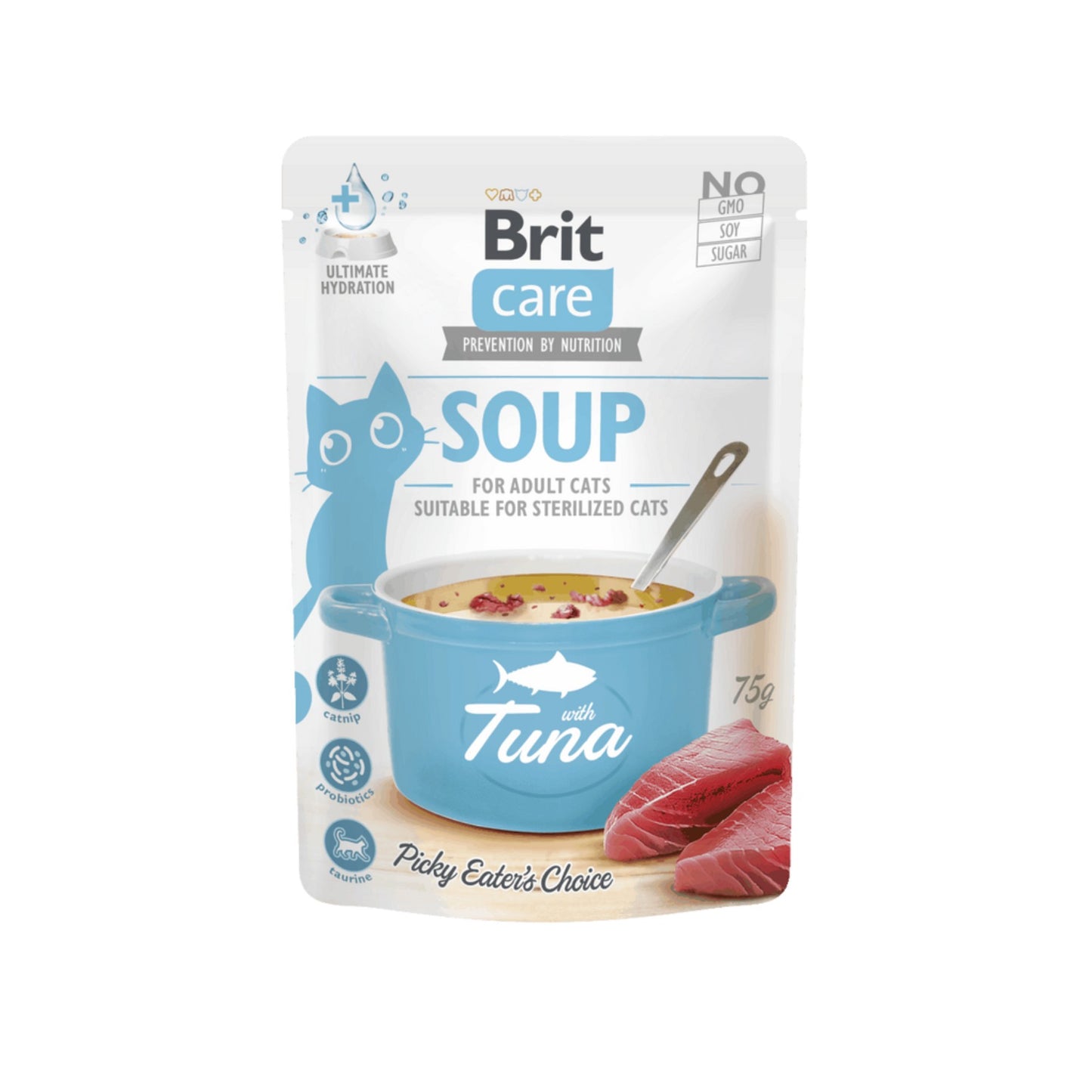 Brit Care Soup, Hrana Umeda Complementara pentru Pisici Adult, Supa cu Ton, Fara Cereale, 75g