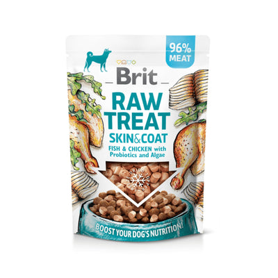 Brit Raw Treat Skin & Coat, Recompensa și Topper Liofilizat pentru Caini, cu Peste, Pui si Alge, Fara Cereale, 40g