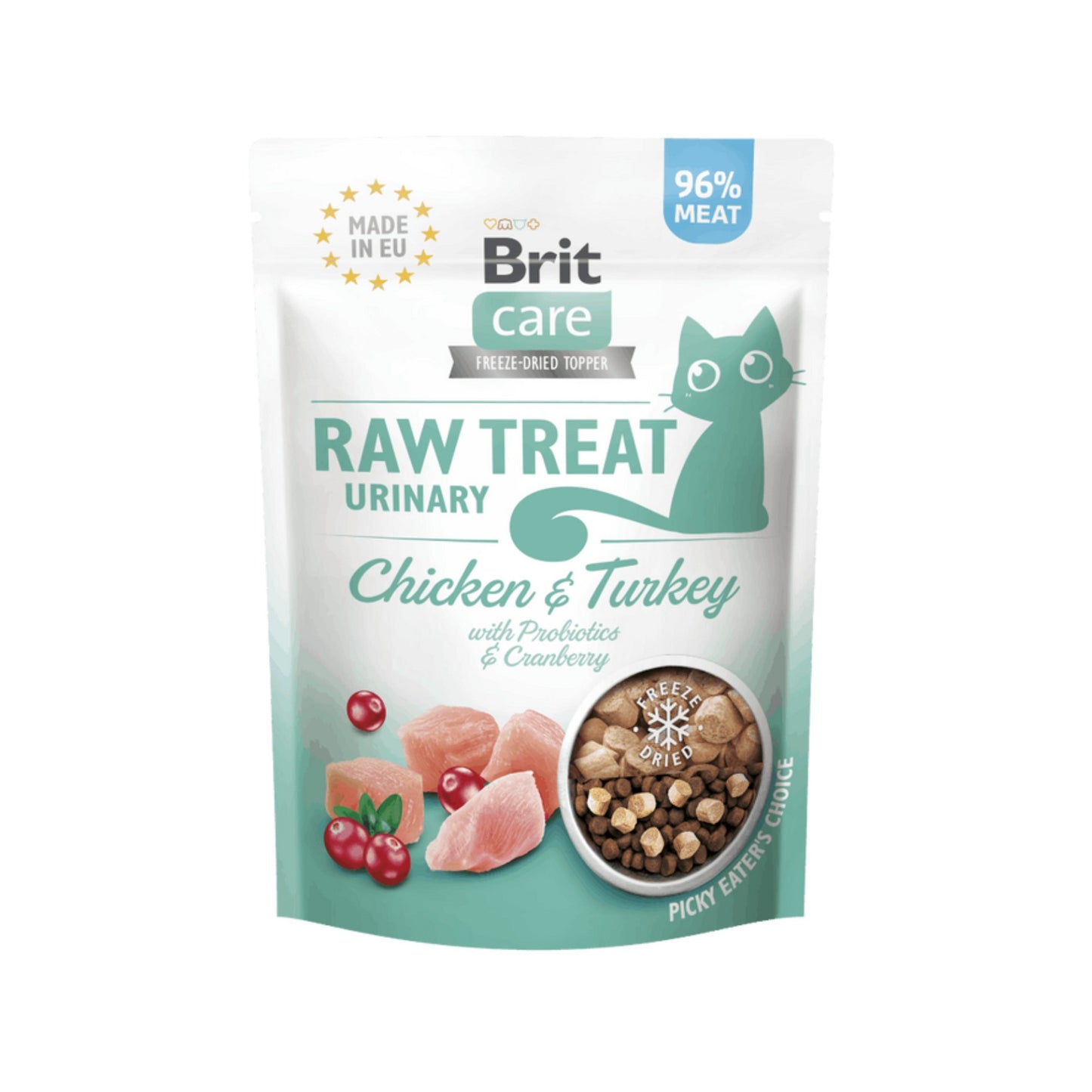 Brit Raw Treat Urinary, Recompensa si Topper Liofilizat pentru Pisici Sterilizate, cu Pui si Curcan, Fara Cereale, 40g